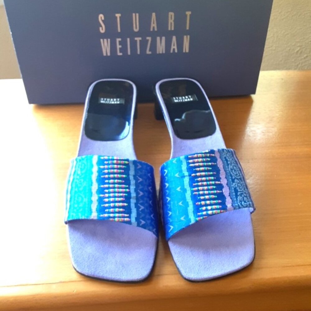 Stuart Weitzman Royal Jacquard Mule Sandals 7.5M ~ Like New